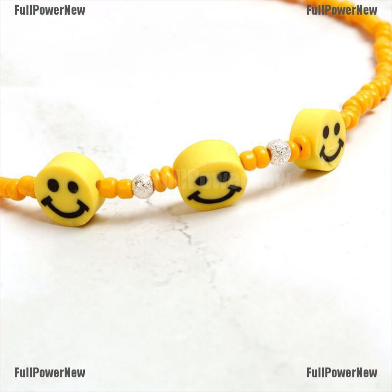 (FULL Jy) Kalung Choker Gaya Bohemia Motif Smiley Face Aksen Manik-Manik Untuk Perhiasan Wanita / Musim Panas