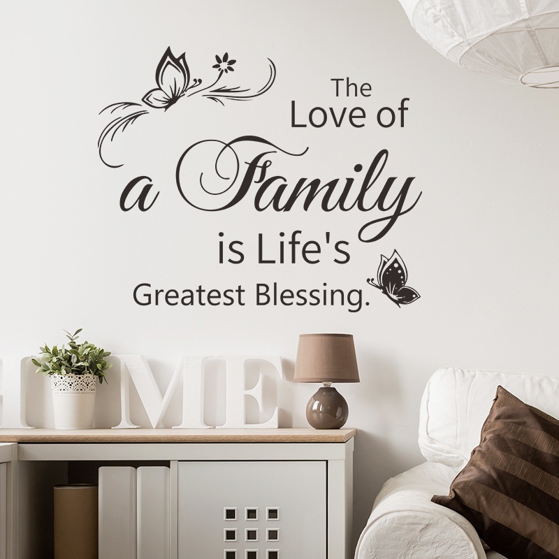 Stiker Dinding Desain Slogan Love of a Family Gaya Modern Untuk Dekorasi Kamar Tidur