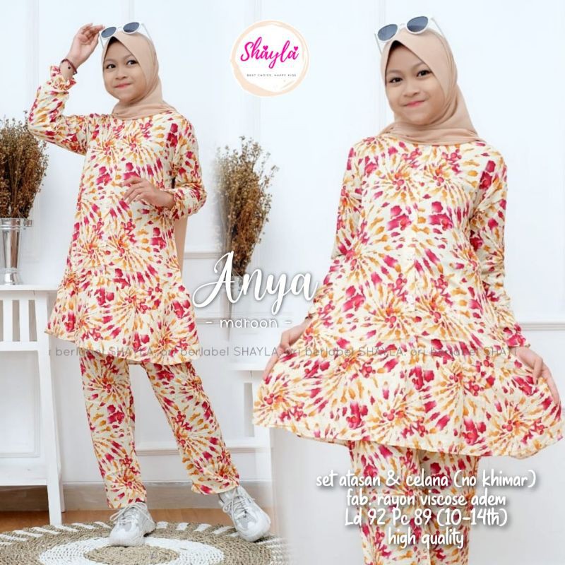 (ANYA BY M2M) SETELAN TEEN ANAK TIEDYE DAILY SET TUNIK DAN CELANA BAHAN KATUN RAYON VISCOSE