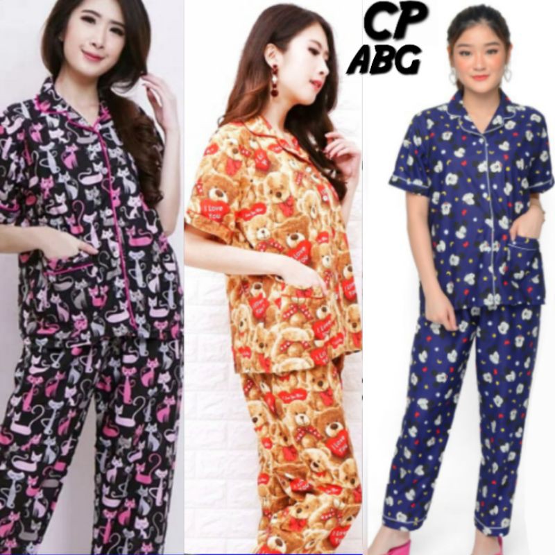 BAJU TIDUR PIYAMA WANITA REMAJA ABG SET CELANA PANJANG LENGAN PENDEK PIAMA KATUN JEPANG CEWEK