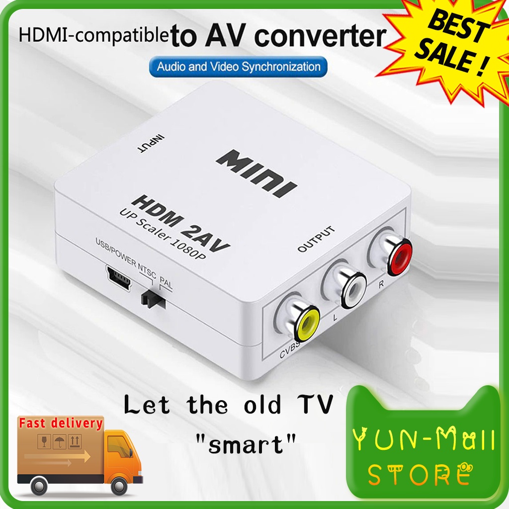 【COD+Pengiriman Cepat】HDMI to AV RCA Converter Adapter   /Konverter Sinyal Mini Hdmi Ke AV Yang Akan Konverter Kabel Adaptor Steker Sinyal Video  Rvideo Dukungan 1080P HDMI2AV NTSC PAL Output   HDMI To RCA BOX HDMI2AV Converter Mini Box AV2HDMI HDMI To AV