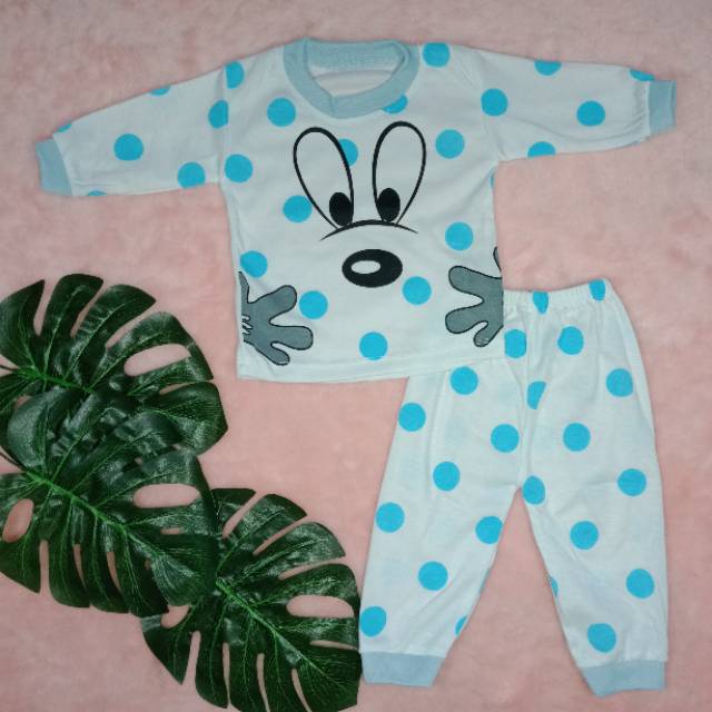 Ss#159 Setelan Baju Panjang Bayi size 3-12 / Baju Piyama Bayi Motif Mata / Baju Tidur Bayi