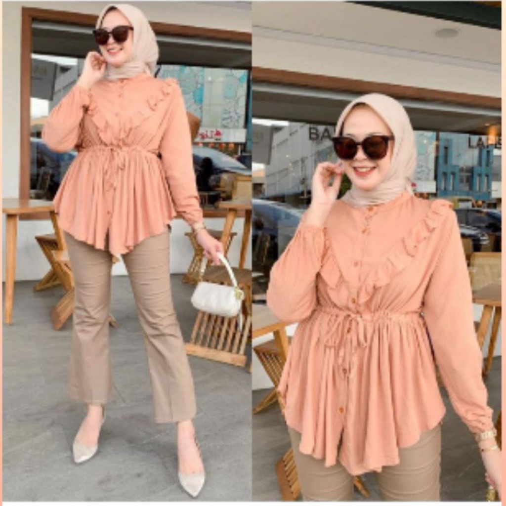 Lemy Blouse Ruffle Blouse Atasan Lengan Panjang Wanita LD 110cm Bahan Rayon super halus tidak nerawang