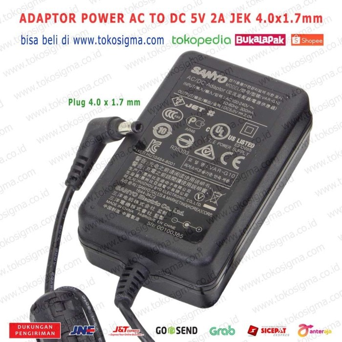 ADAPTOR 5V 2A SANYO POWER AC TO DC 5V 2000mA jek plug 4.0x1.7 mm