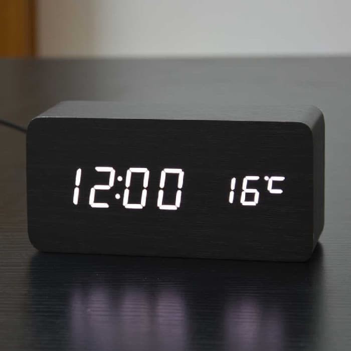 Jam Meja Kayu LED digital Alarm clock wood with temperature and date