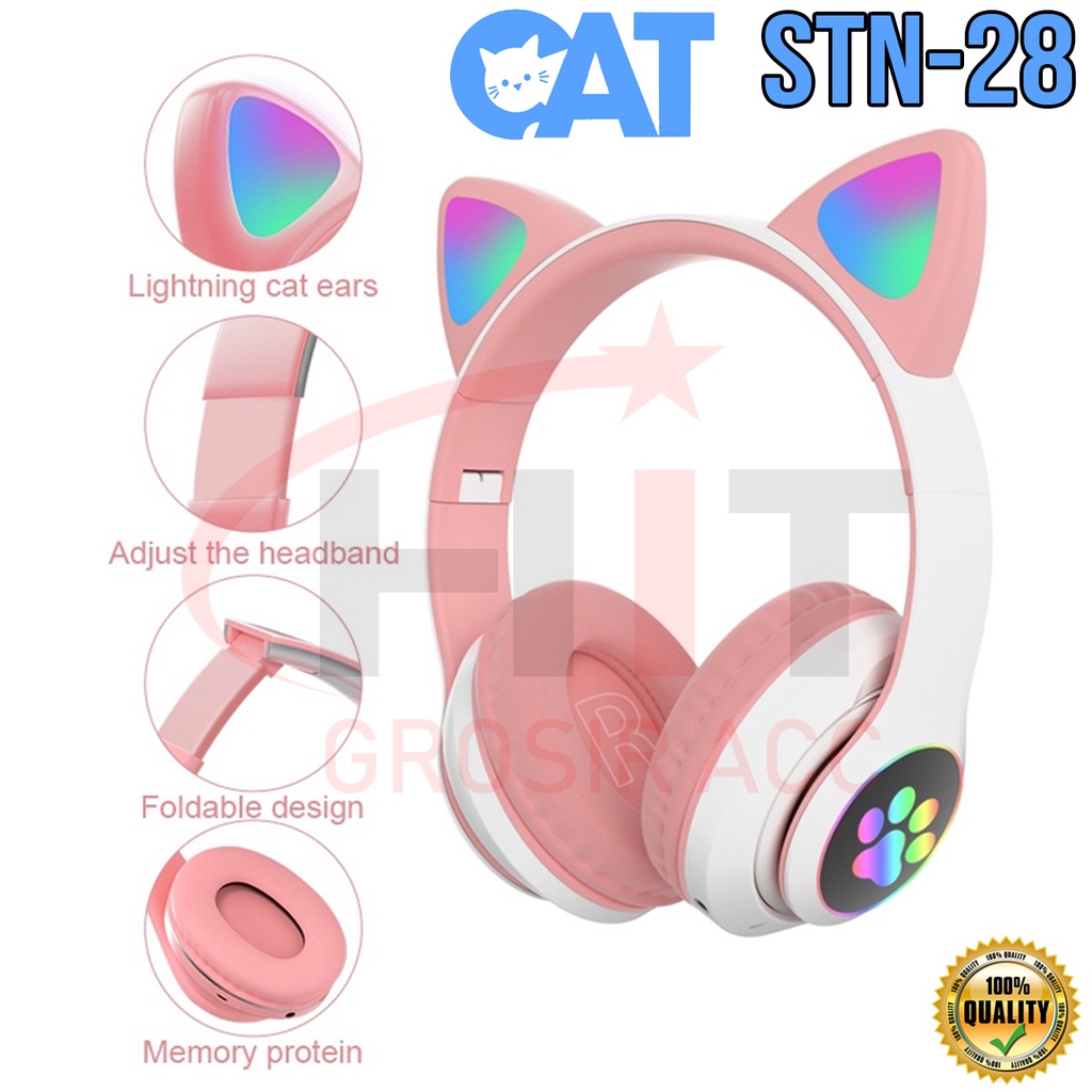 Headphone Bluetooh Gaming STN-28 Macaron Lampu LED Cute Car EarPhone