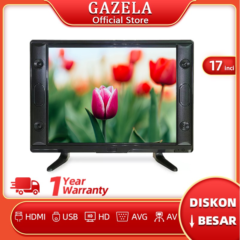 Gazela  TV LED 17 inci LED TV Analog & Digital HD Dukungan USB HDMI Monitor Komputer/CCTV/PS3 HOT