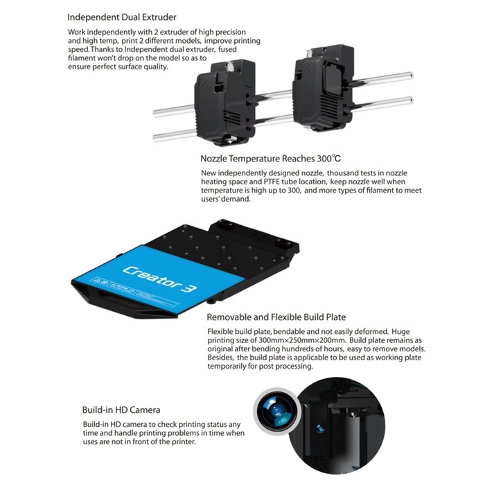 3D Printer Flashforge Creator 3 PRO IDEX Independent Dual Extrusion