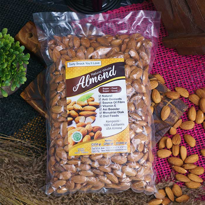 PROMO ALMOND ROASTED 1 KG - Kacang Almond Almon Panggang Kupas Natural Super Premium Quality