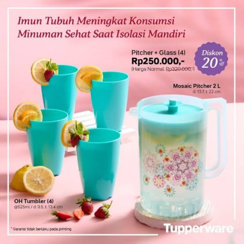 Tupperware Mosaic Pitcher 2 Liter - Tosca / Water Jug Kettle Tahan Air Panas