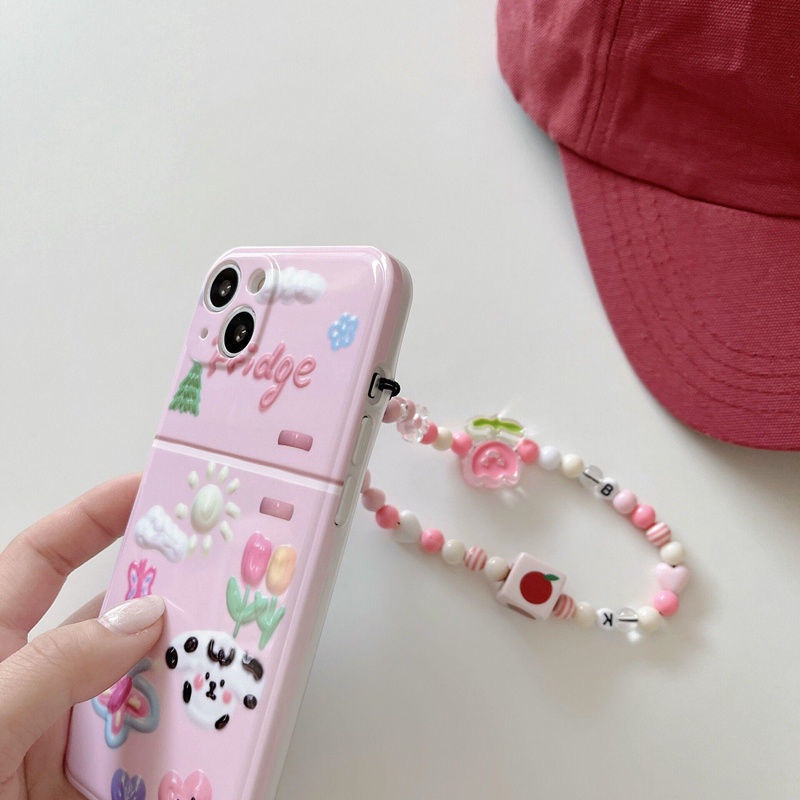 Ins Tali Rantai Gantung Handphone Portable Gaya Korea Motif Bunga / Hati / Mutiara / Manik-Manik