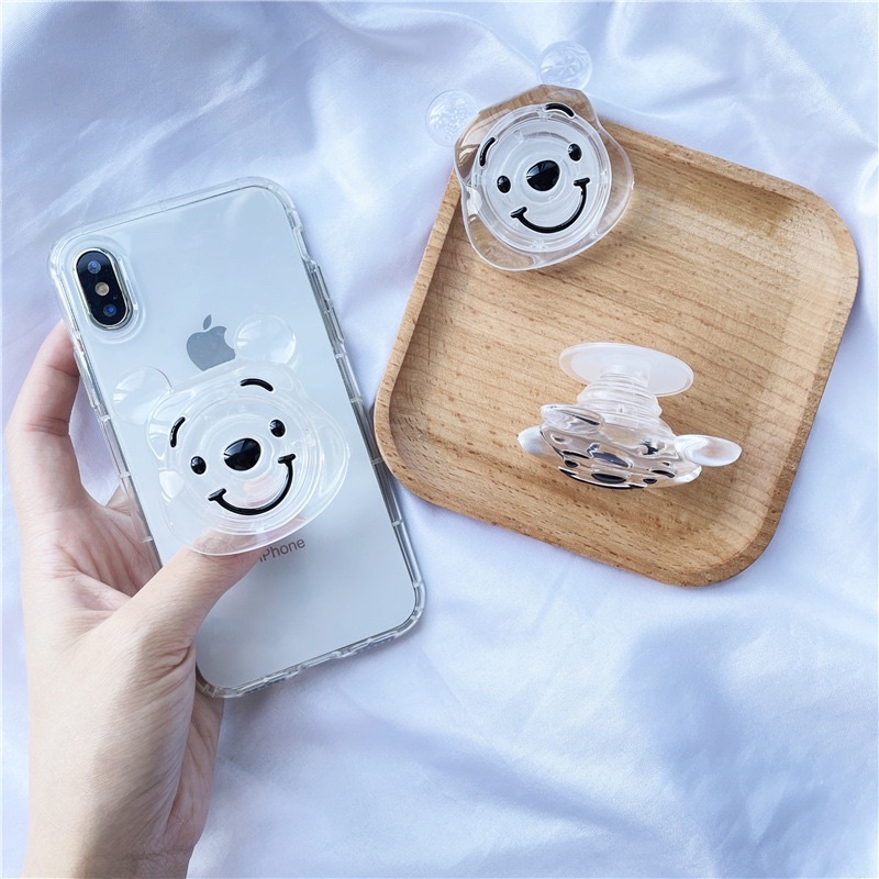 Case with Popsocket Pooh Transparant Iphone 11 12 Pro Max Oppo A54 A74 A33 A53 A5 A9 2020 Reno 5 5f