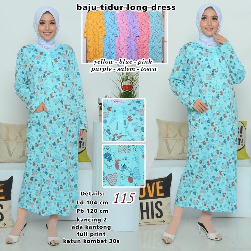 Baju Tidur Daster Panjang Wanita Busui Kancing Baju Terusan Long Dress Muslimah Lilipop