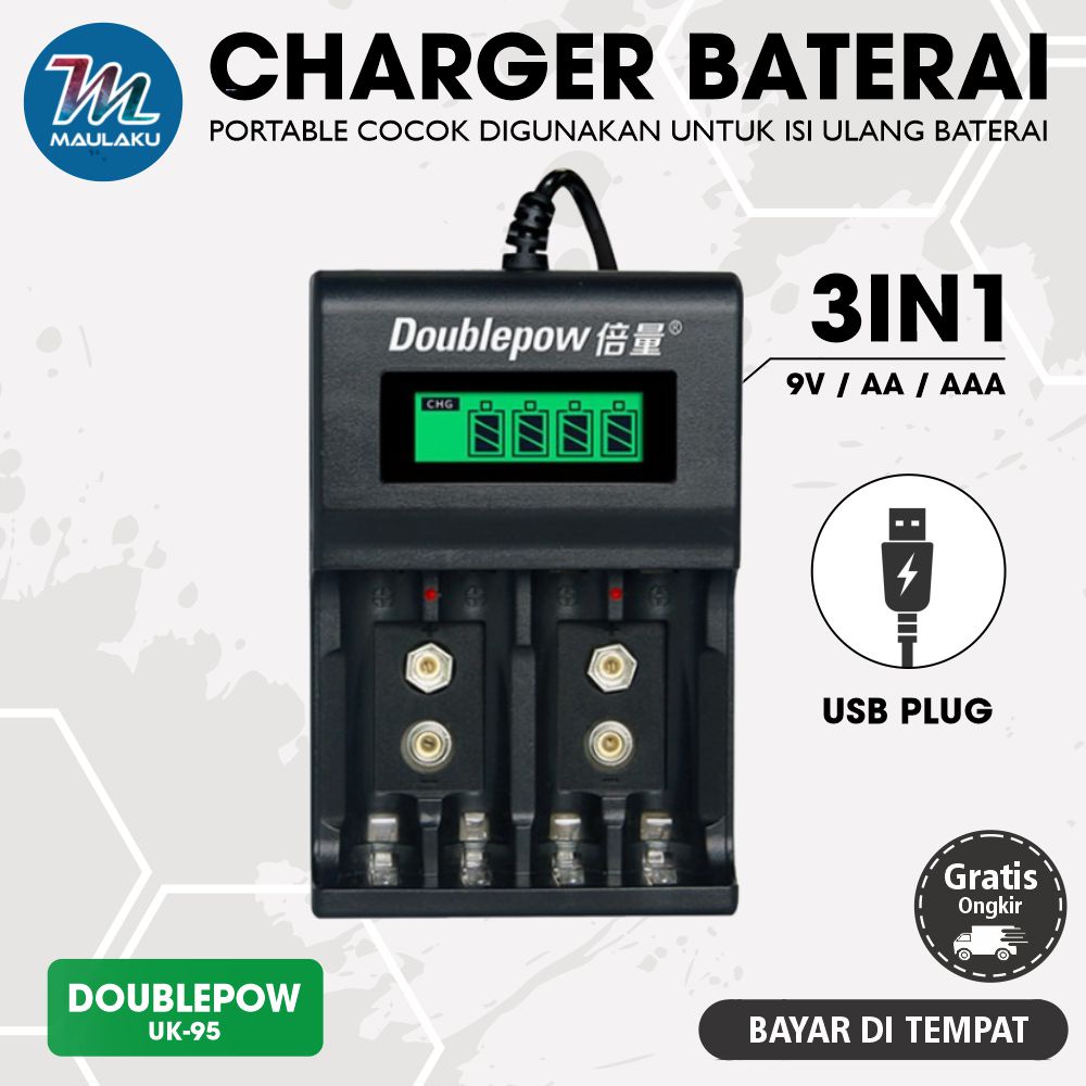Charger Baterai AAA / AA / 9V USB Lithium Doublepow DP-UK95