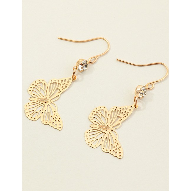 LRC Anting Gantung Fashion Gold Color Hollow And Diamond Earrings K27006