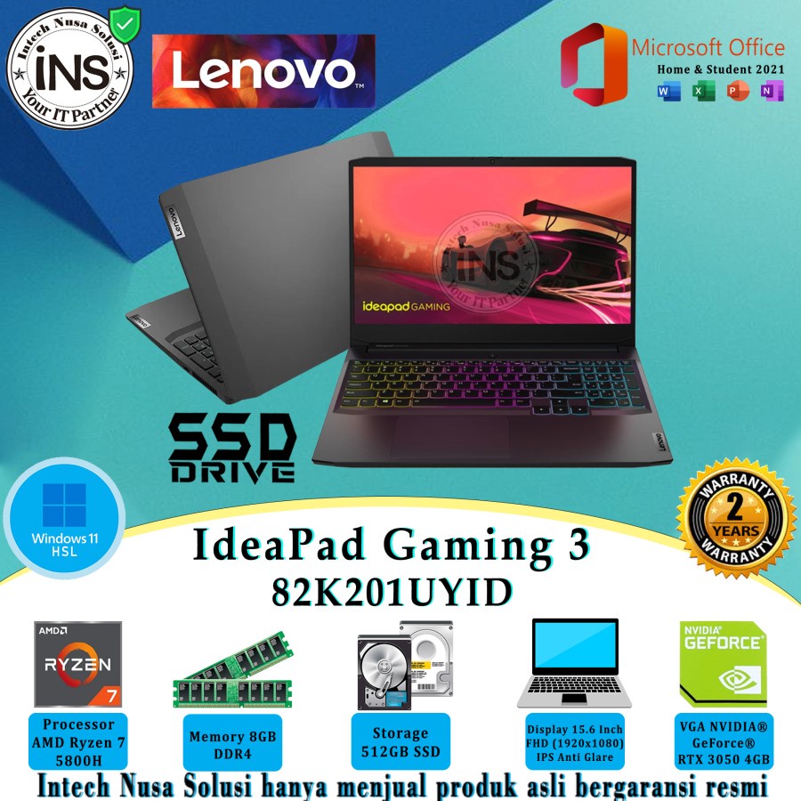 Lenovo IdeaPad Gaming 3 UYID Ryzen 7 5800H 8GB 512GB SSD VGA WIN11HSL OHS 21 2YR