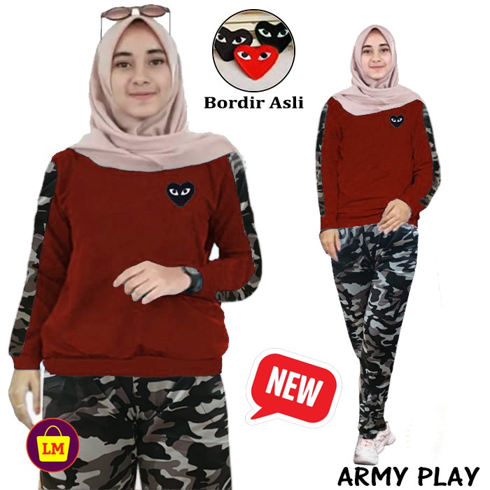 LM 10664 10668 10672 Setelan Baju Olahraga Senam Training Wanita Newplay Casual TERMURAH TERLARIS-Loreng Maroon
