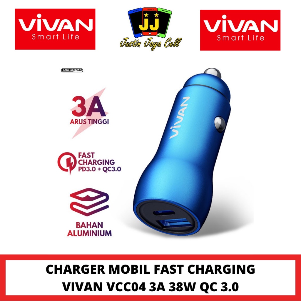 CHARGER MOBIL 3A VIVAN VCC04 2 POERT USB 20W FAST CHARGING