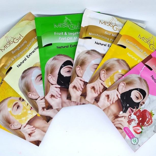 ⭐BAGUS⭐ (SACHET) MISS GIRL PEEL OFF  MASK | Golden / Milk / Temulawak / Fruit / Honey / Rice 35ml