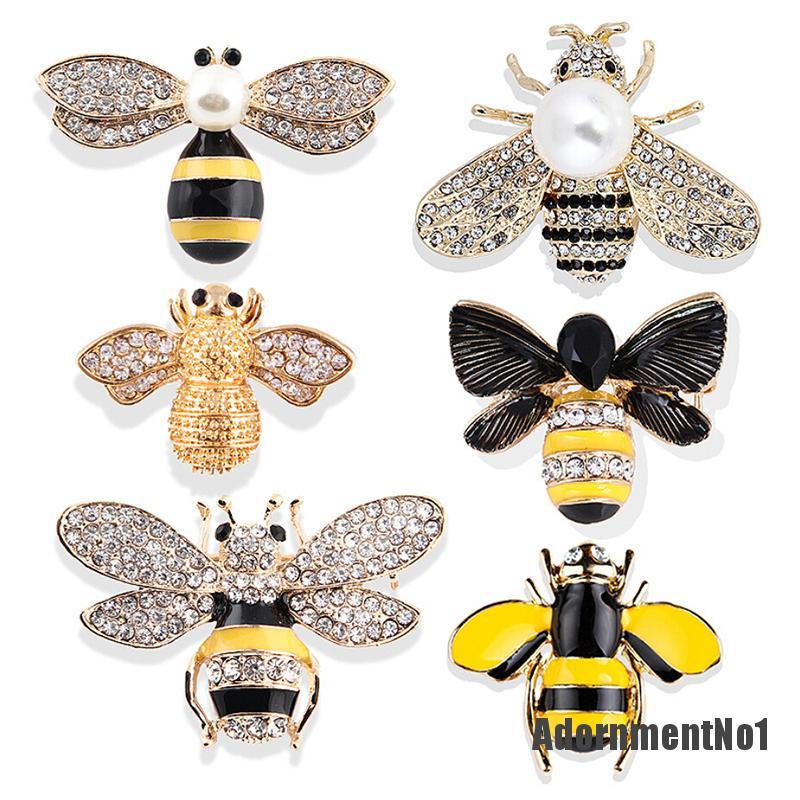 (Adornmentno1) Bros Pin Enamel Desain Lebah Bumblebee Hias Kristal