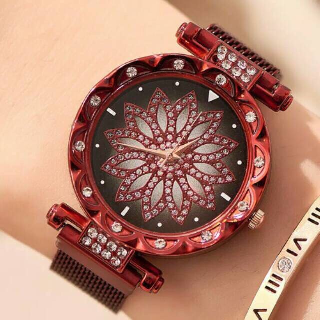 JAM TANGAN MAGNET MOTIF BUNGA ANALOG