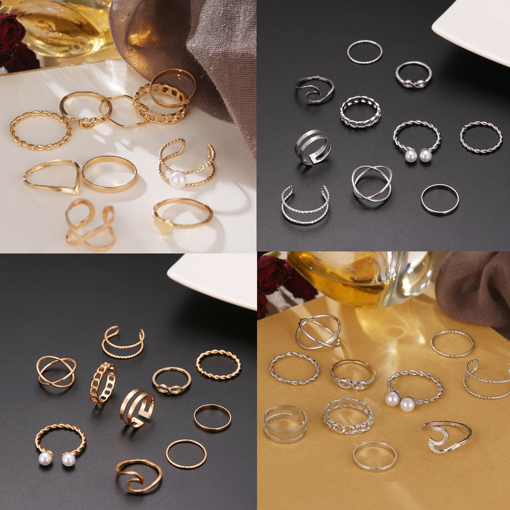 Vintage Gold Silver Ring Set Women Heart Twist Finger Ring Fashion Jewelry Wedding Gifts Accessories