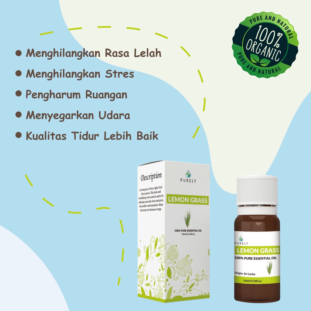 PURELY Lemon Grass essential oil dapat digunakan oleh anak-anak dan ibu hamil, Therapeutic-Grade 10m