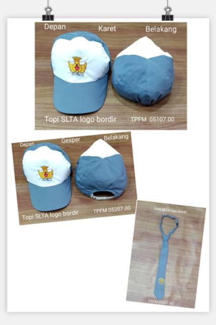 Topi dasi sekolah anak SD SMP SMA SLTA bordir famatex halus pengatur karet gesper adem murah