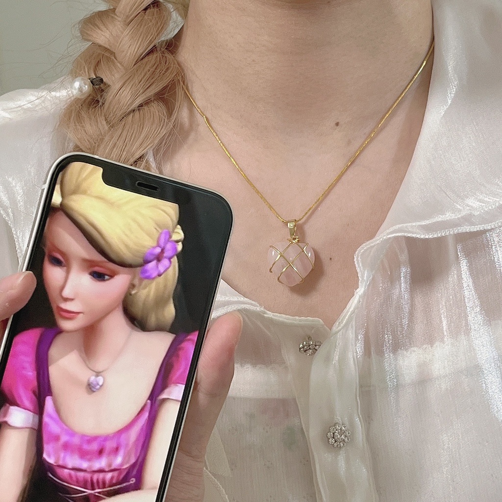 Barbie Kalung Rantai Dengan Liontin Batu Opal Simpel Untuk Wanita