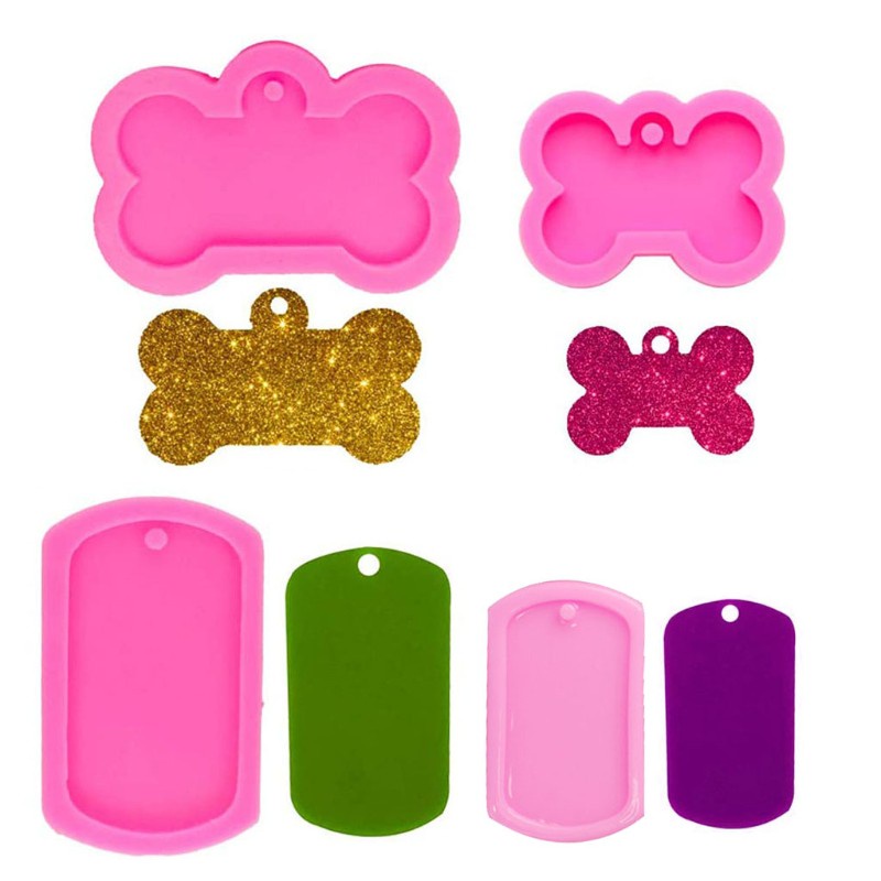 4pcs / Set Cetakan Resin Epoksi Bentuk Tag Anjing Aksen Glitter Bahan Silikon Untuk Liontin / Perhiasan Diy