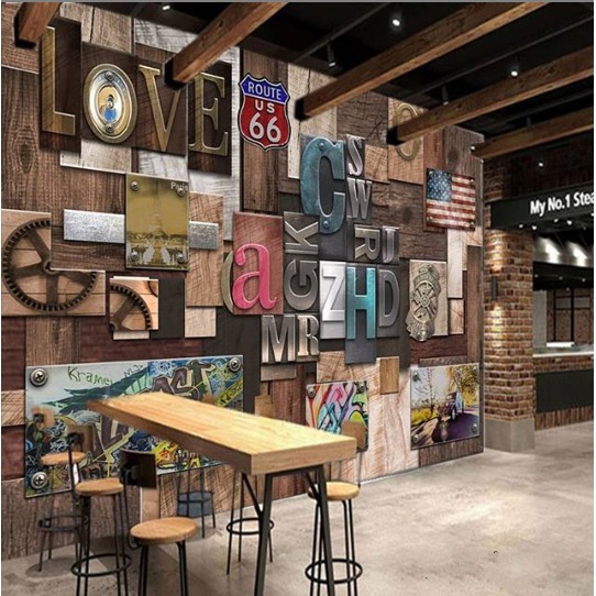 Wallpaper Custom Dinding 3D Tempat Rumah makan Stiker Logo Caffee Sticker Kafe Walpaper Resto