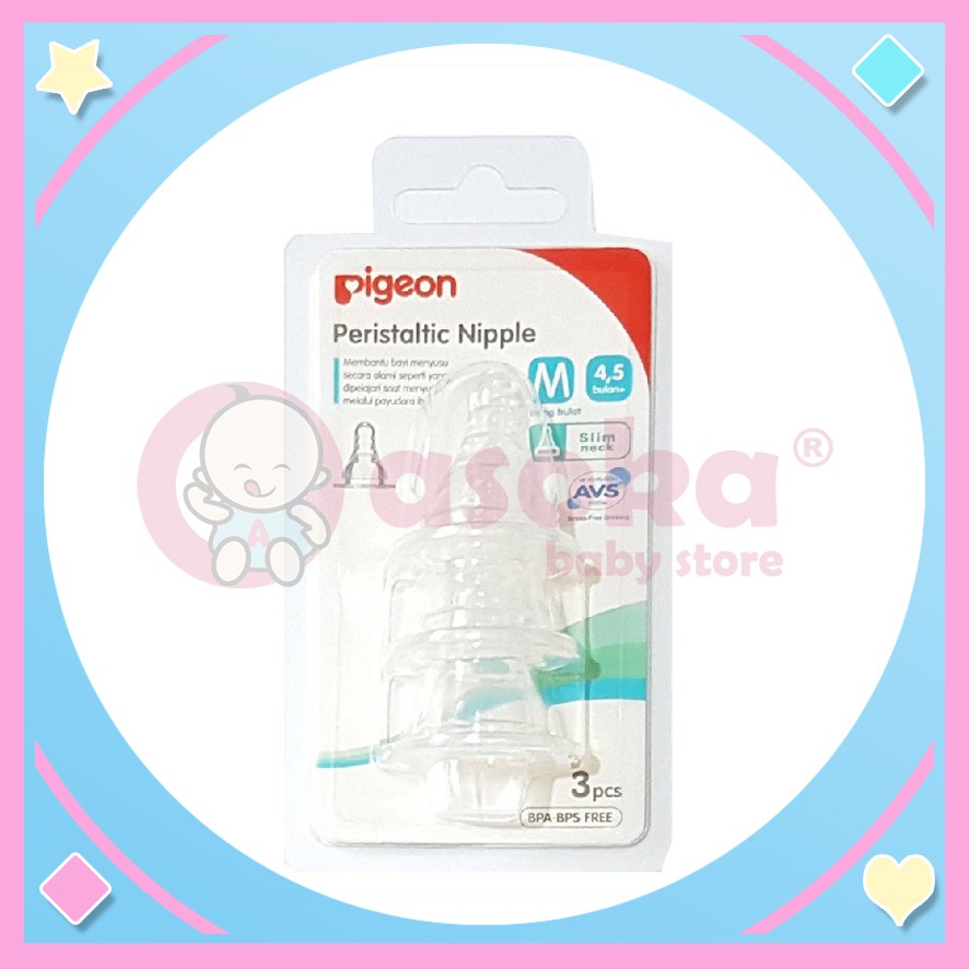 Pigeon Slim Neck Peristaltic Nipple Blister isi 3 ukuran M ASOKA