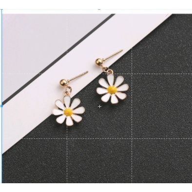 anting wanita korea simple motif bunga daisy putih kecil 3motif pendek panjang cute-pendek