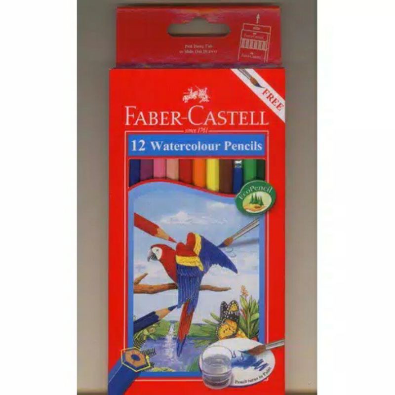 FABERCASTELL 12 Pensil warna Gambar BURUNG watercolour pencils 12w