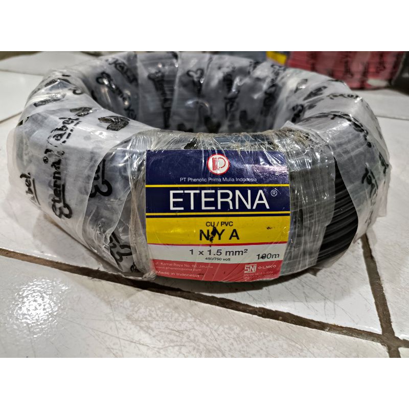 ( Harga Per Roll ) Kabel ETERNA NYM Tembaga 1 x 1,5 Warna Hitam dan Merah Lidi asli full tembaga SNI Original Cable