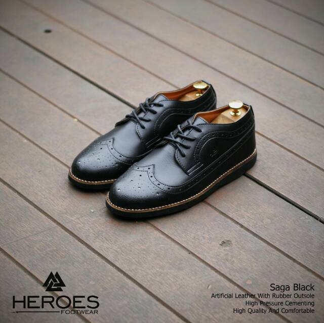 SAGA BLACK | FORIND x Heroes | Sepatu Pantofel Santai Kasual Kerja Kuliah
