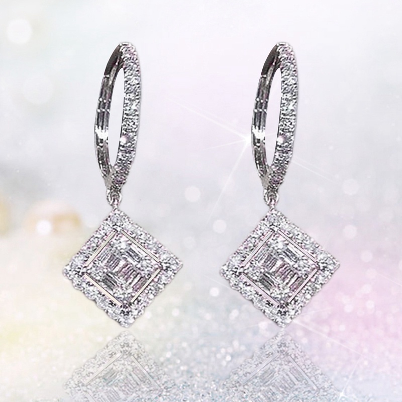 Anting Juntai Liontin Persegi Warna Silver Untuk Pengantin Wanita