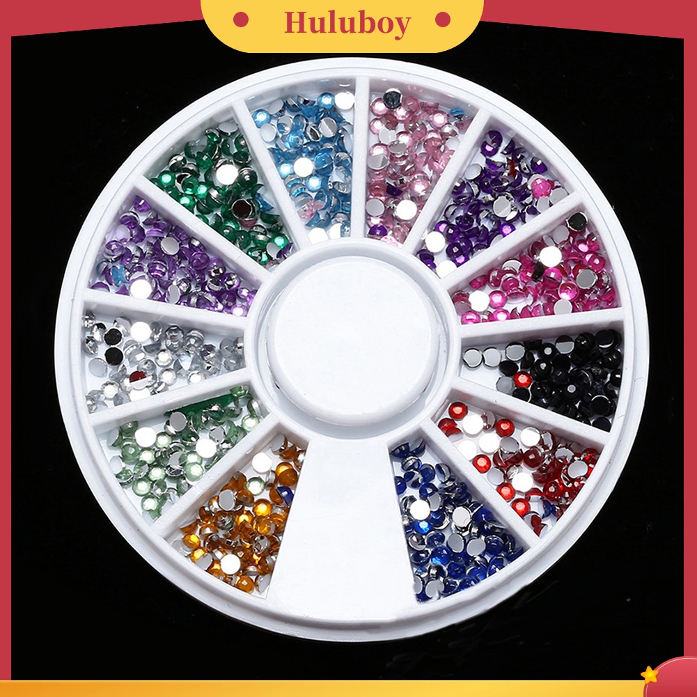 Huluboy Huluboy♡ 500pcs Berlian Imitasi Glitter Bulat 2.0mm 12 Warna Untuk Dekorasi Nail Art