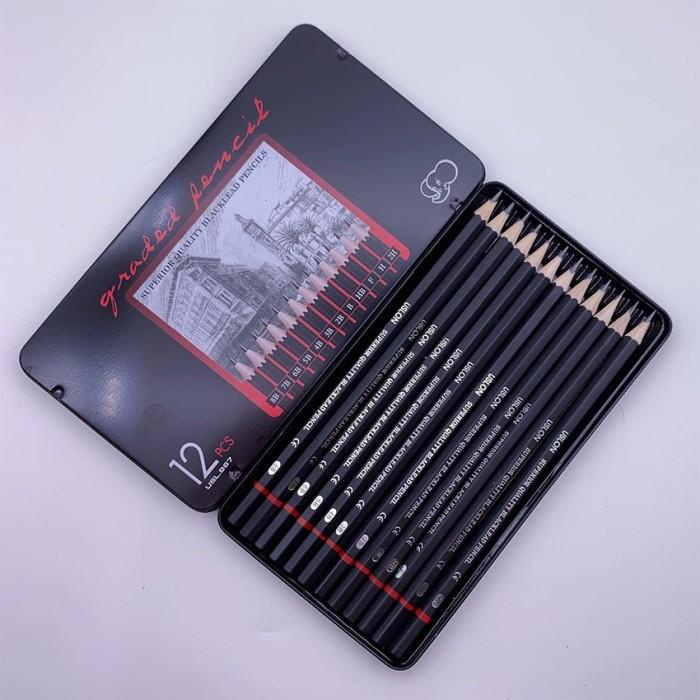 12 pcs Pensil gambar sketsa set lengkap 2H H F B HB 2B 3B 4B 5B 6B - 2