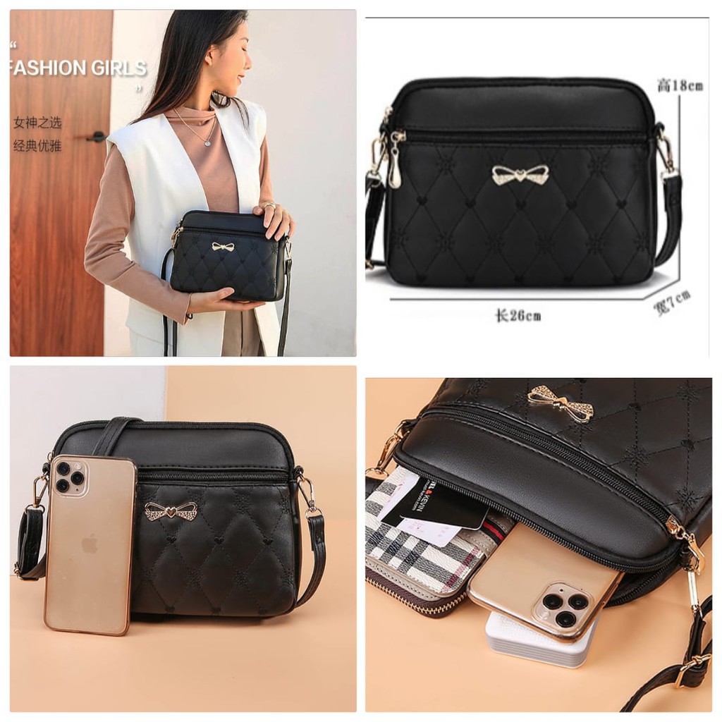 TAS SELEMPANG WANITA KULIT HITAM METABO TA306B5 PREMIUM SLING BAG REMAJA KOREA BATAM TERMURAH