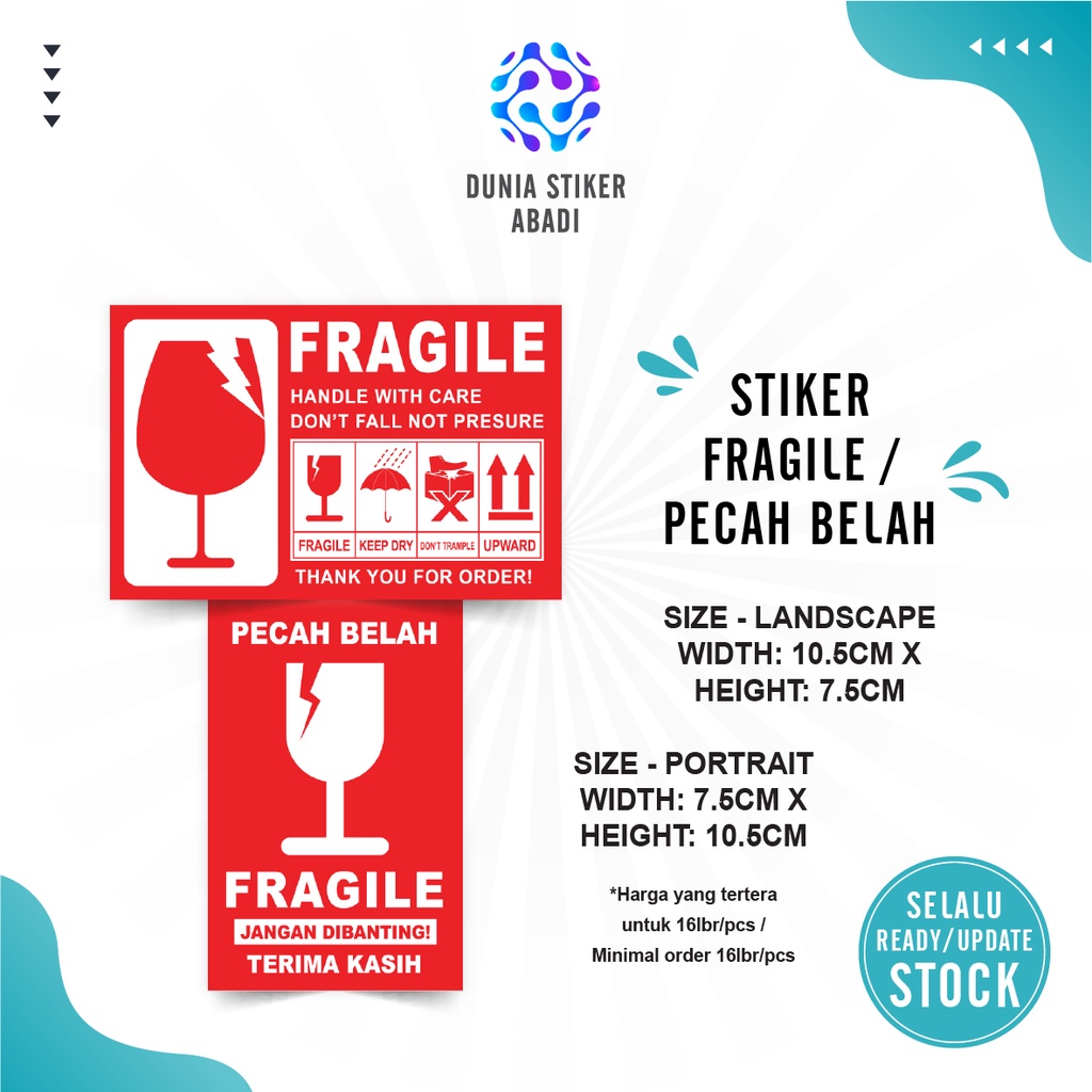 

Stiker Fragile/Pecah Belah (10,5x,7,5cm) - Per/16 lembar