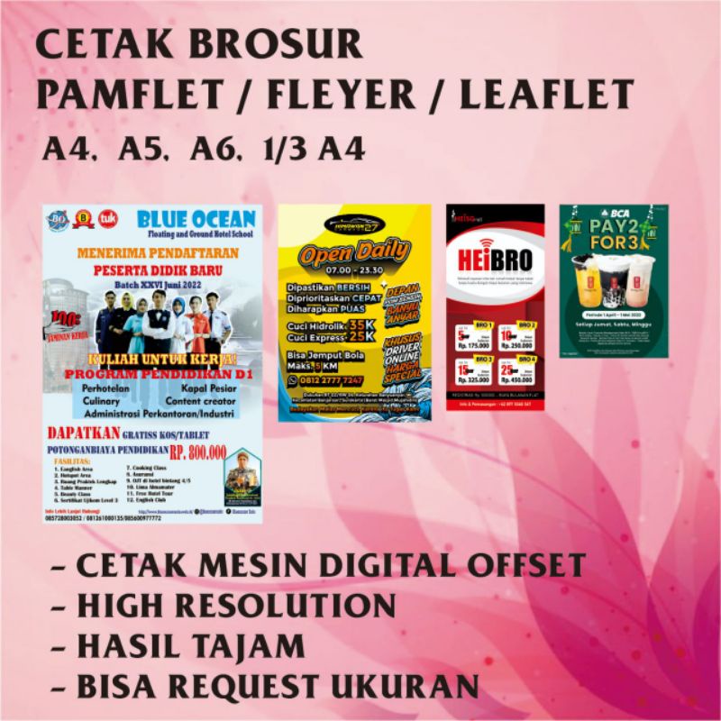 

CETAK BROSUR / PAMFLET / FLEYER / LEAFLET MURAH UKURAN A4 A5 A5 1/3 A4