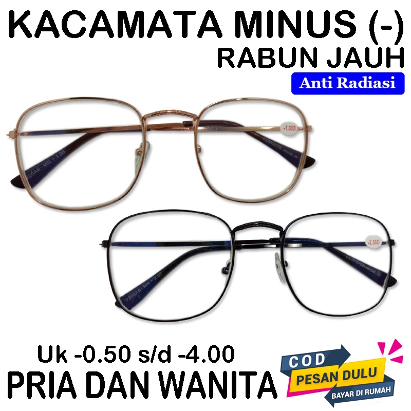 Kacamata Baca Minus (-) -0.50 s/d -4.00 Anti Radiasi Blue Ray Wanita Pria Kaca mata Minus Rabun jauh