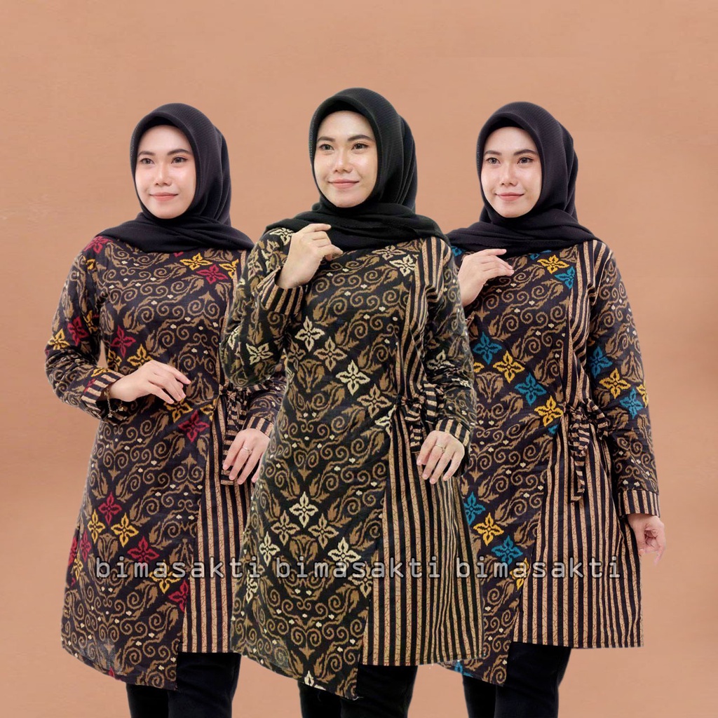 Terbaru - tunik batik wanita motif terbaru - atasan batik wanita - tunik lengan panjang - tunik batik modern - atasan batik muslimah - dress batik wanita terbaru - bimasakti - bima sakti - bayar ditempat - baju batik tunik