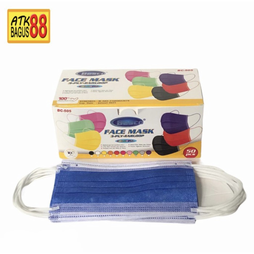 FACE MASK 3 PLY EARLOOP /pack MASKER MEDIS BESCO WARNA UNGU TERMURAH