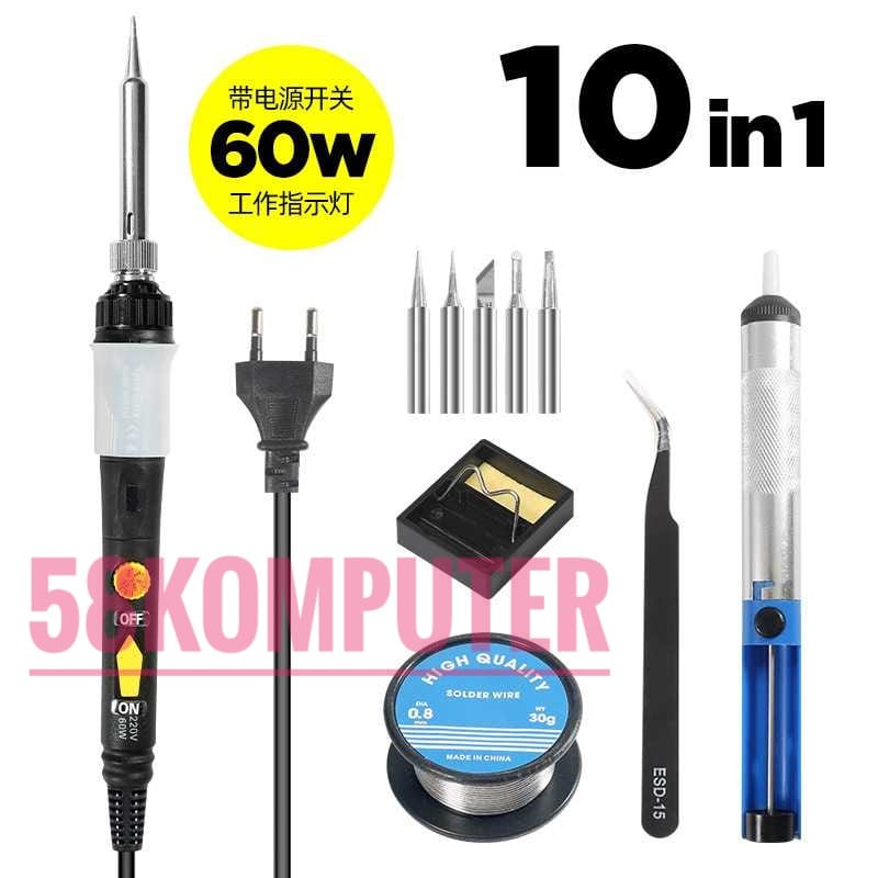 Solder 60 Watt Paket Solder Lengkap Solder Listrik 10in1 Adjustable Temperature LCD Display 220V 60W