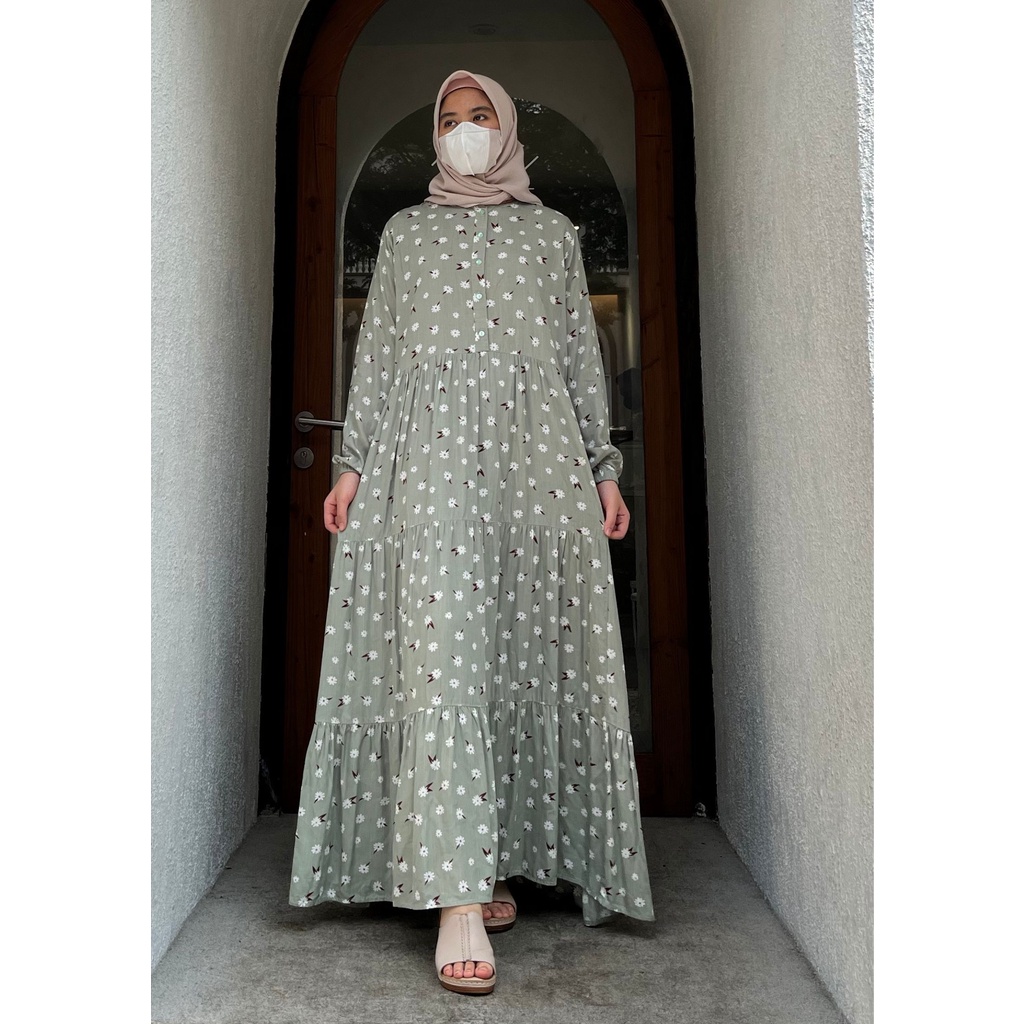 FLOWERY PASTEL MATCHA by YUMNAA HIJAB - GAMIS ADEM - GAMIS CASUAL - GAMIS RUMAHAN - GAMIS HARIAN - G