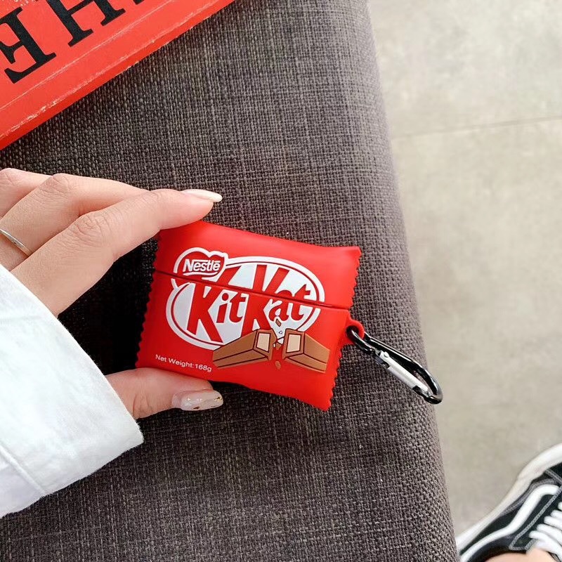 Creative Fun Cartoon Cute KitKat Red Chocolate Design Soft Silicone Earphone Case for Apple AirPods Pro for Airpods 3 for AirPods 2 1 for inpods 12 i7 i9 i10 i11 i12 Anti-fall Protection Wireless Bluetooth Headset Cover for Air Pods