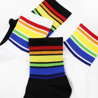 Kaos Kaki Wanita Dengan Bahan Katun Motif Garis  garis  