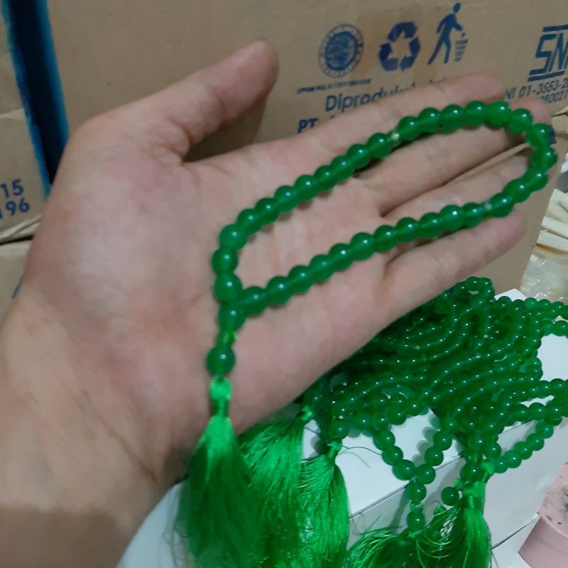 TASBIH BATU GIOK HIJAU KRISTAL 33BUTIR 8MM NATURAL 100%